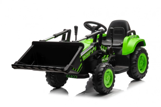 Dětský elektrický traktor se lžící zelený