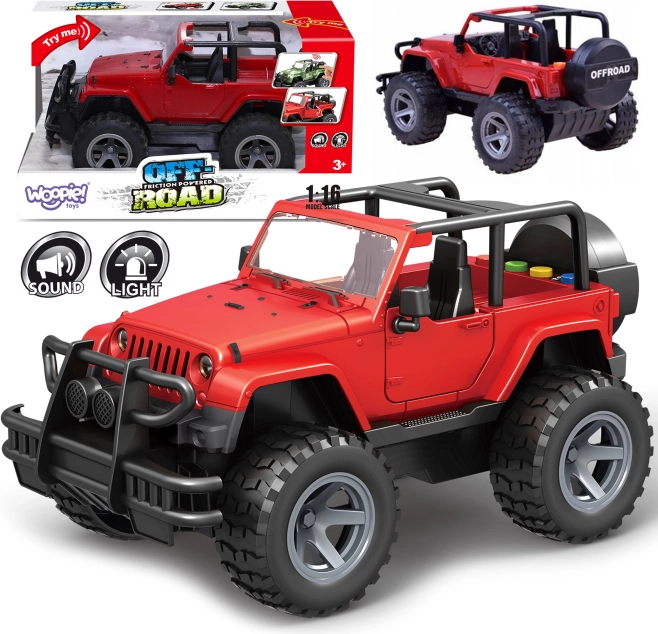 Woopie červený terénní jeep se světly a zvuky 1:16