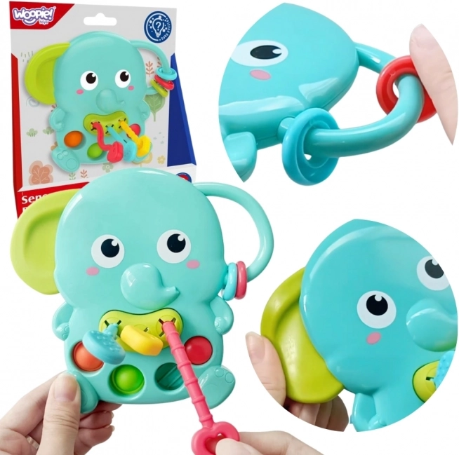 Woopie Baby senzorické kousátko slon Montessori 4v1