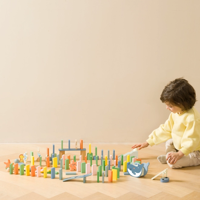 Dřevěné domino mořská zvířata Montessori 100 ks