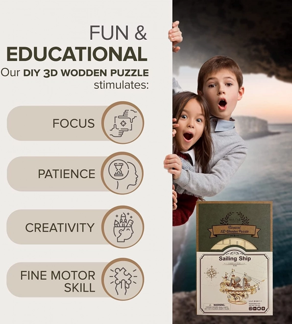 3D dřevěné puzzle Plachetnice ROBOTIME Rolife 118 dílků