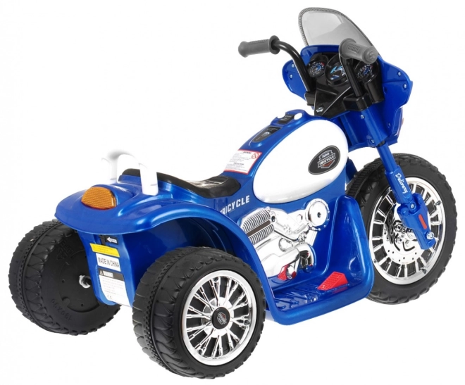 Dětská motorka baterie Chopper + 3 kola + zvuky + LED světla – Modrá