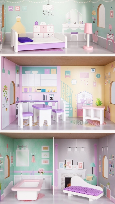 ECOTOYS Třípatrový domeček pro panenky Jahodový