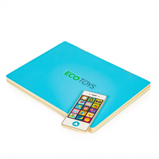ECOTOYS Dřevěný notebook s magnetickým monitorem - modrý