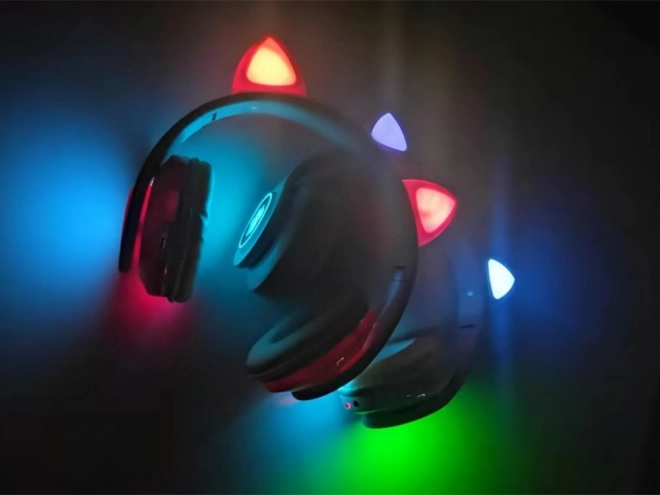 Bezdrátová sluchátka bluetooth rádio fm mp3 kočičí uši led podsvícení – Bílé