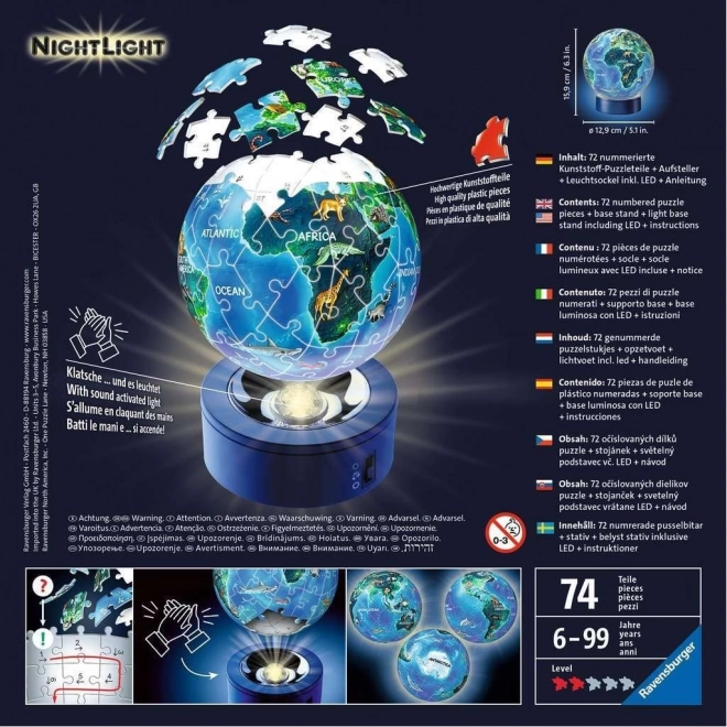 Ravensburger 3D svítící puzzleball Noční globus 72 dílků