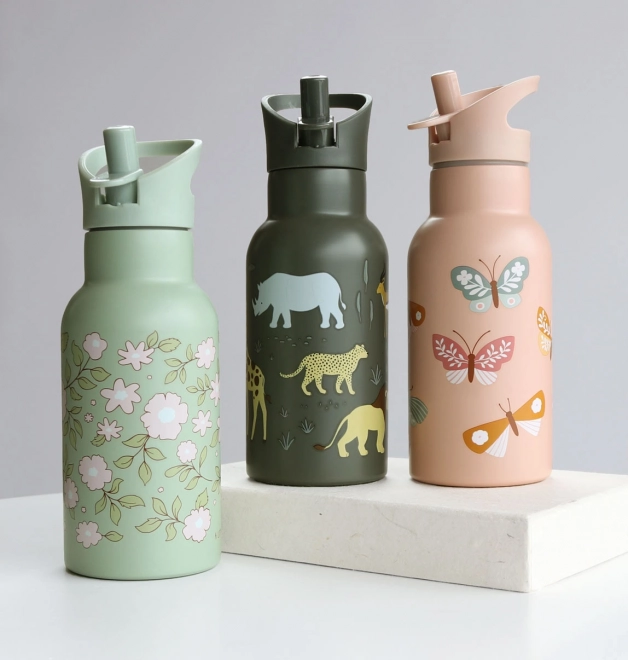 A Little Lovely Company Nerezová lahev na pití 500 ml – Zvířata ze savany