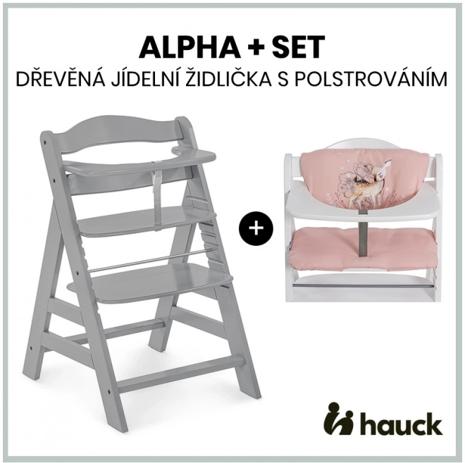 Hauck Alpha+ set 2v1 dřevěná židle, grey + polstrování Sweety