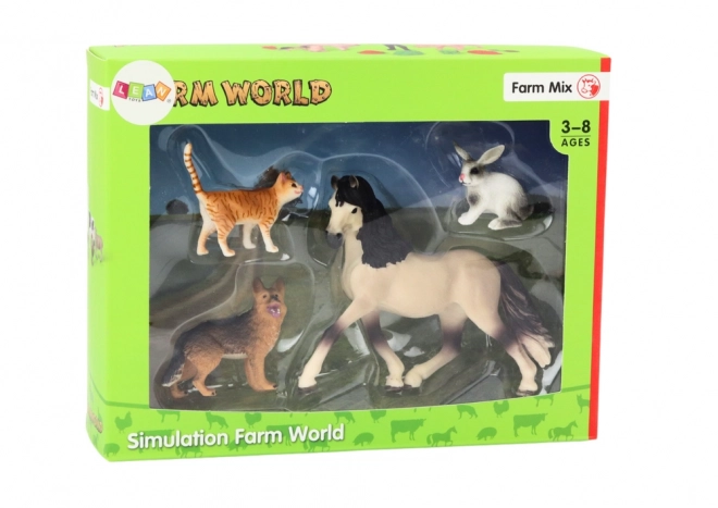 Sada figurek domácích zvířat - Kůň, Pes, Králík, Kočka, 4 kusy