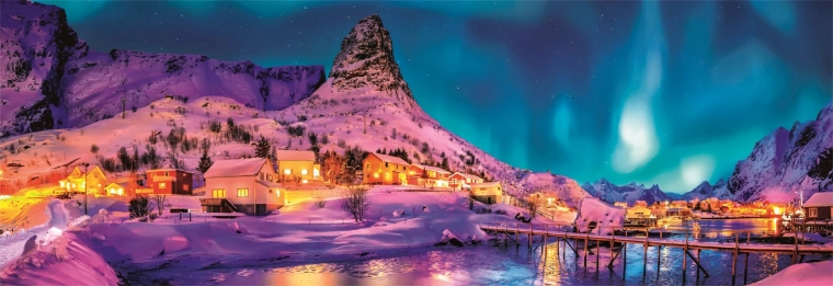 Panoramatické puzzle 1000 dílků - Barevná noc, ostrov Lofoten