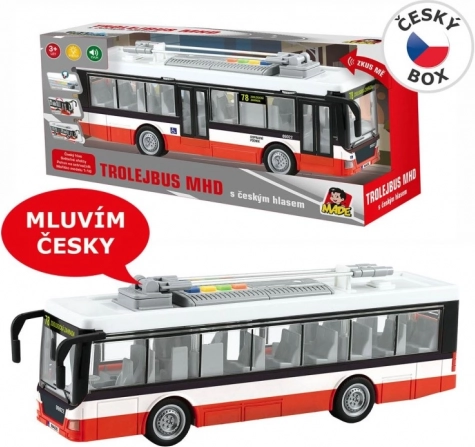 Trolejbus s českými hlášením a světly na setrvačník 28 cm