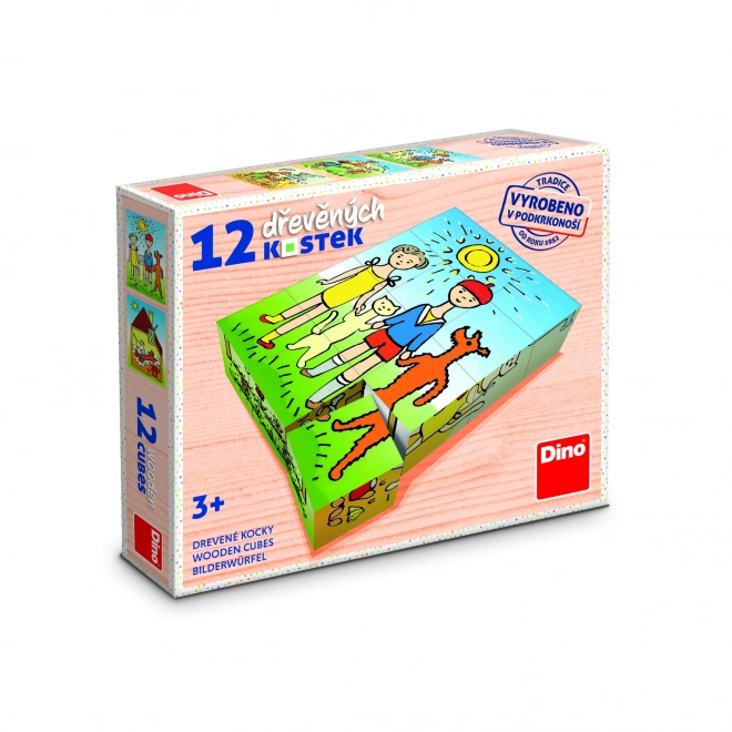 Dřevěné kostky Pejsek a kočička – 12 kostek
