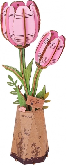 3D dřevěná skládačka růžový tulipán