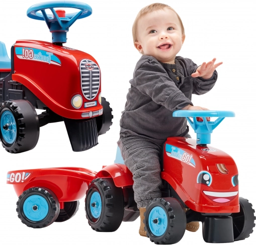 FALK jezdící traktor GO s odnímatelným přívěsem, červený