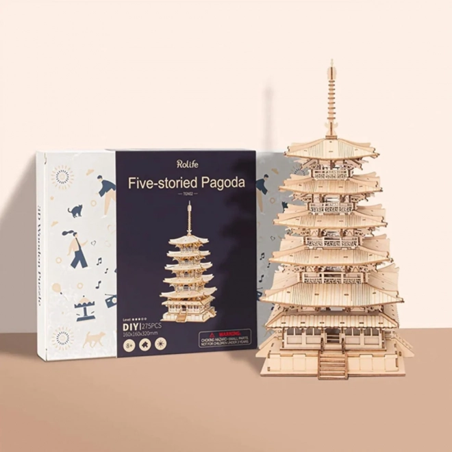 3D dřevěné puzzle pětipatrová pagoda