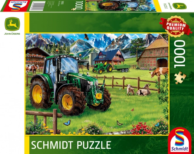 Puzzle Alpská pastvina s traktorem John Deere 6120M 1000 dílků