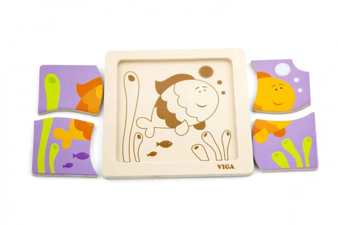 VIGA Dřevěné puzzle Rybička 4 dílky