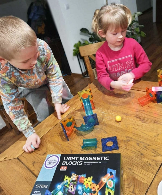 Woopie magnetická stavebnice svítící kuličková dráha 49 dílků