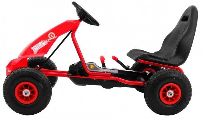 Šlapací motokára Champion pro děti 3+ Červená + Nafukovací pneumatiky + Nastavitelné sedadlo + Ruční brzda