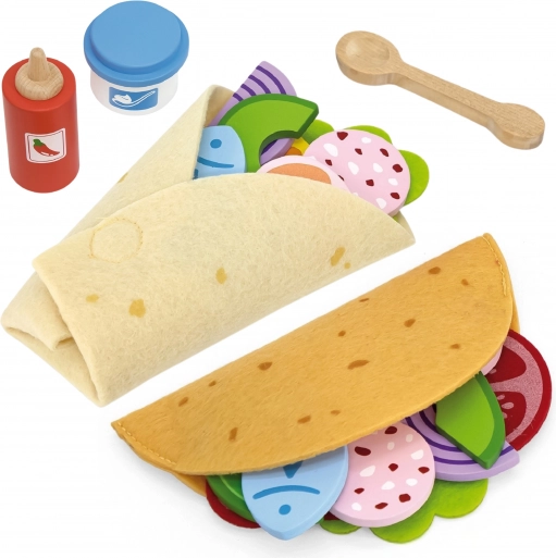 viga sada na taco a burrito – dřevěné a filcové potraviny, 27 dílů