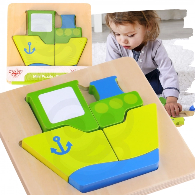 Dřevěné mini puzzle loďka od Tooky Toy