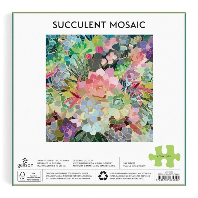 GALISON Metalické čtvercové puzzle Mozaika ze sukulentů 500 dílků