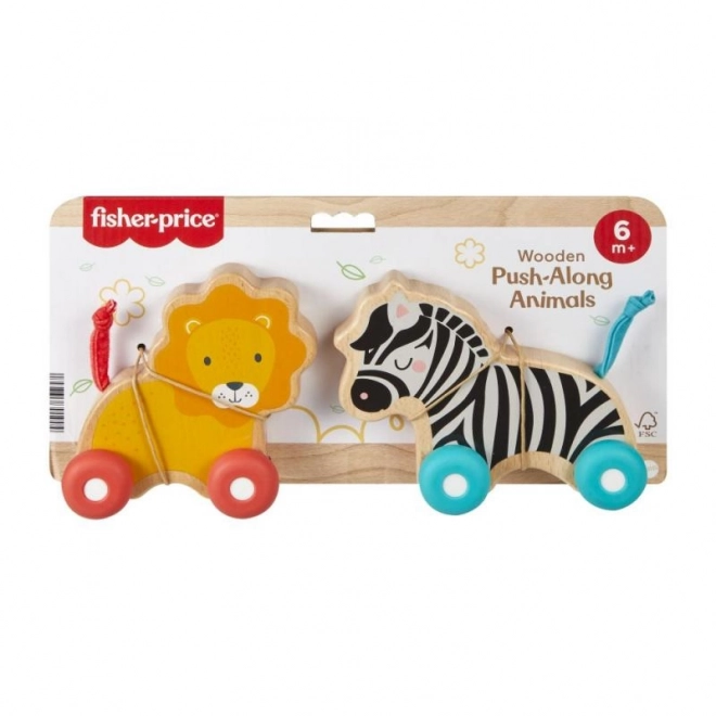 Dřevěná postrkovací zvířátka Lev a Zebra od Fisher-Price