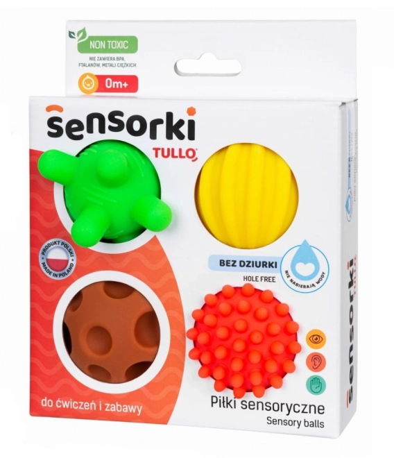Senzorické míčky bez dírek Tullo - sada 4 ks