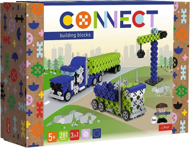 Stavebnice Klocki Connect 3v1 – nákladní vůz a stavební zóna L