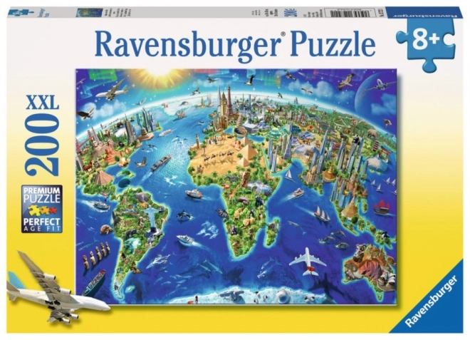 Puzzle mapa světa s památkami XXL 200 dílků