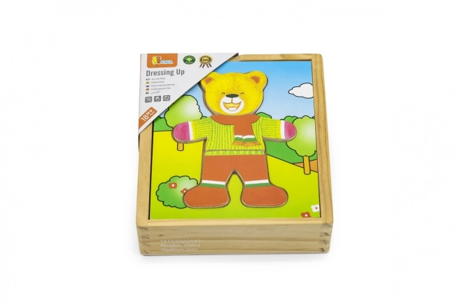 Dřevěné puzzle VIGA Oblékni medvídka