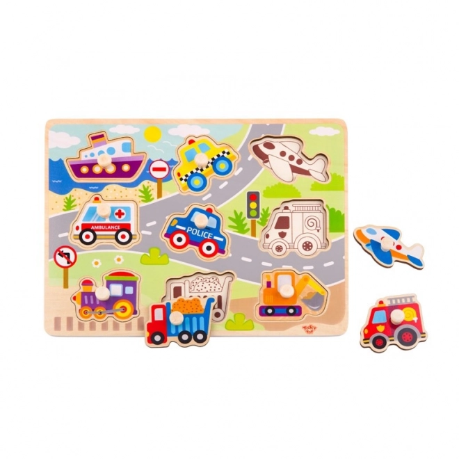 Tooky Toy dřevěné montessori puzzle s dopravními prostředky