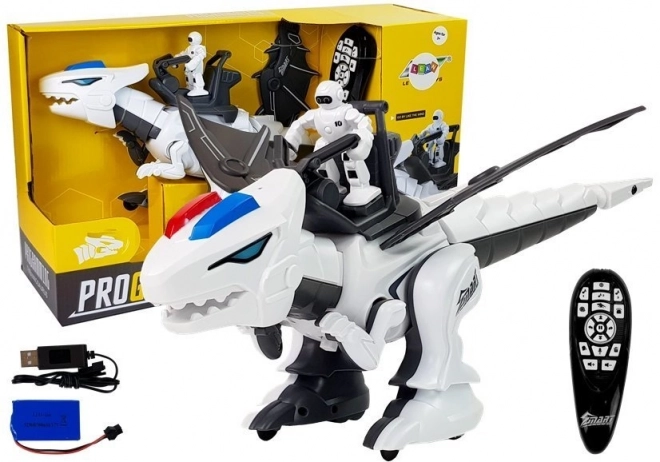 Interaktivní robotický tyranosaurus bílé barvy