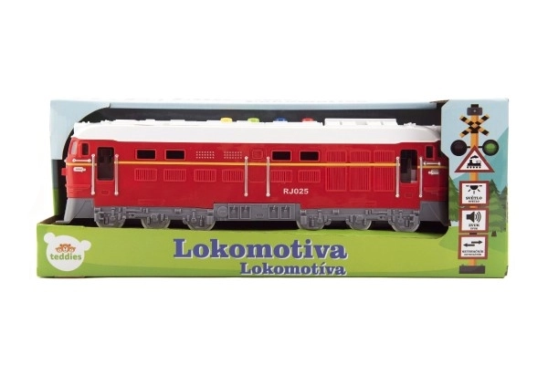 Lokomotiva/Vlak plast 35cm na baterie se zvukem se světlem v krabičce 41x16x12cm – Červená