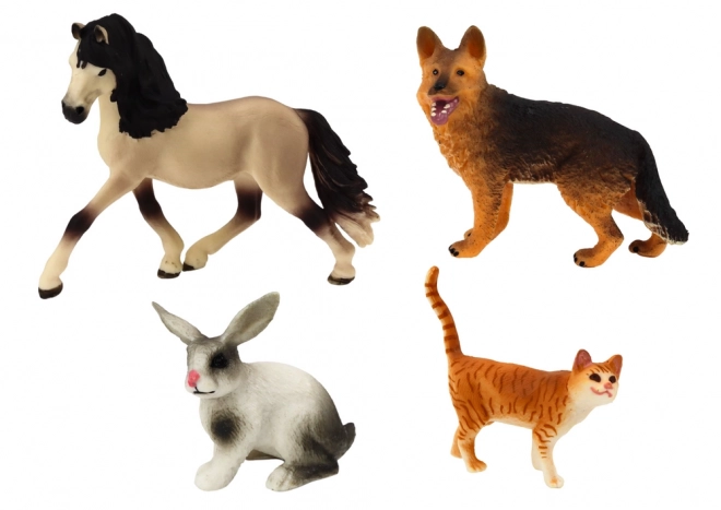 Sada figurek domácích zvířat - Kůň, Pes, Králík, Kočka, 4 kusy
