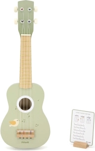 dřevěné ukulele pro děti se stojánkem a notami happy birthday – zelené