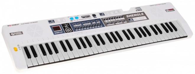 Bílý dětský klávesový set s mikrofonem, nahráváním a stereo reproduktory