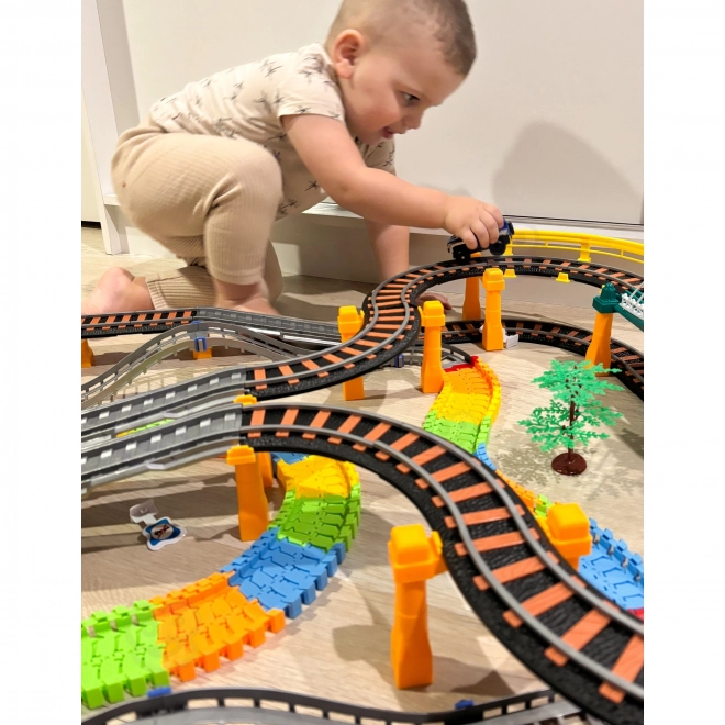 Kolejka elektrická 2v1 Závodní dráha Viadukt Auto XXL