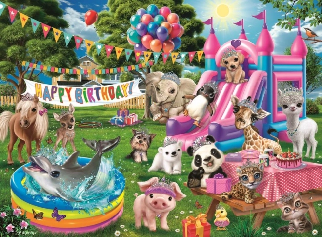 Puzzle zvířecí narozeninová párty XXL 100 dílků
