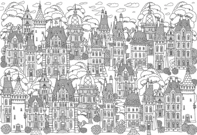 EUROGRAPHICS Color me puzzle Domy ve městě 300 dílků + sada na zavěšení