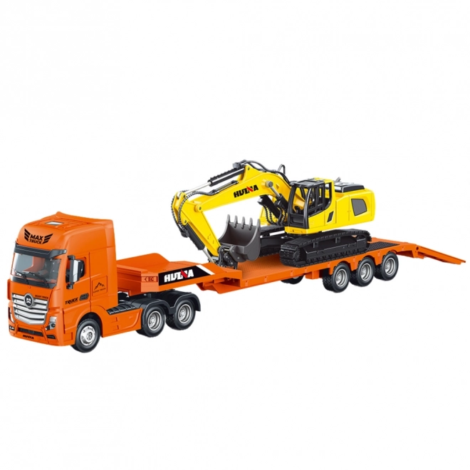Model nákladního auta s návěsem a bagrem Huina 1:50