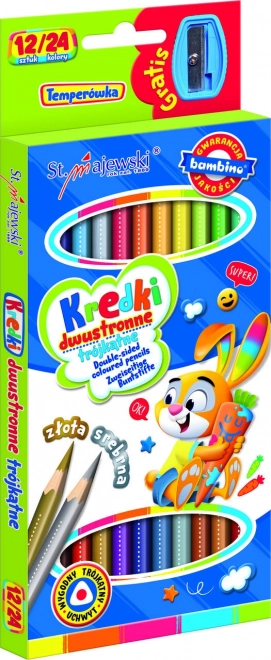 Trojhranné oboustranné pastelky Bambino 24 barev s ořezávátkem