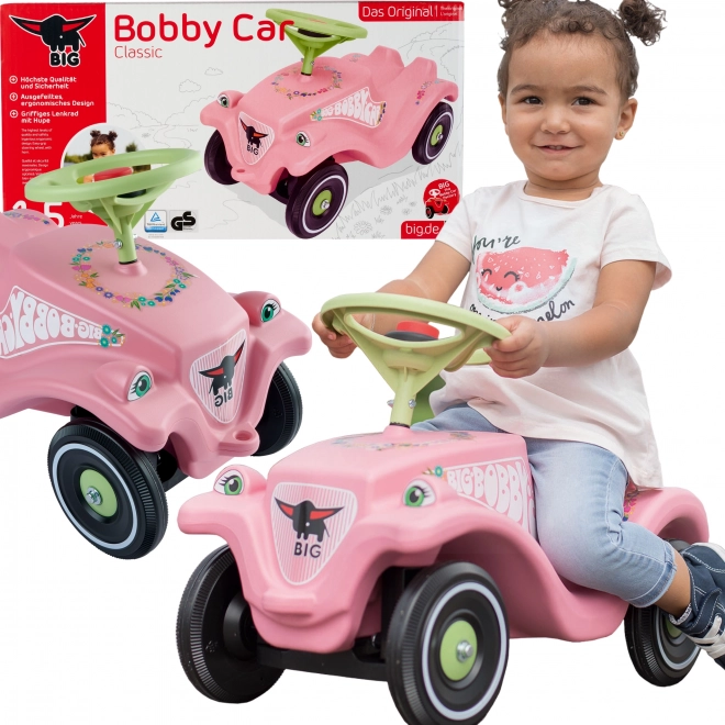 Auto odstrkovadlo BIG BOBBY CAR CLASSIC růžové s kytičkami