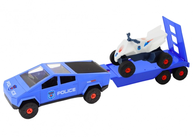 Stavebnice Moderní auto se čtyřkolkou a karavanem pro kutily Modrá