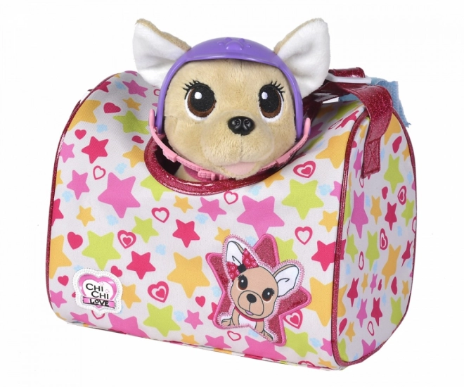 Měkký chihuahua s helmou – připraven na výlety