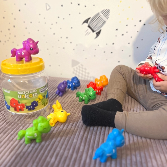 Montessori sada pro učení čísel a barev Jednorožci
