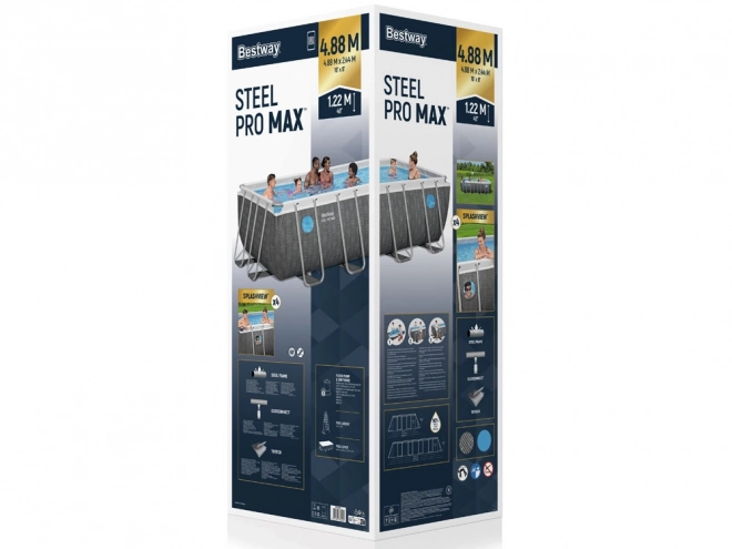 Obdélníkový bazén Bestway Steel Pro Max Splashview 488x244x122 cm šedý ratan