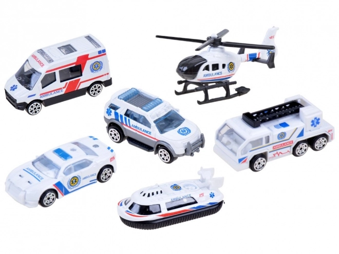 Sada 6 kovových autíček mix – Ambulance