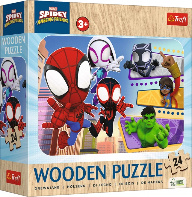 TREFL Dřevěné puzzle Spidey a jeho úžasní přátelé 24 dílků