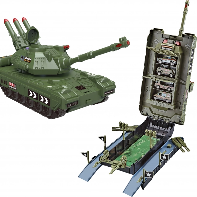 garážový tank s 4 auty, světelnými a zvukovými efekty, 44 cm